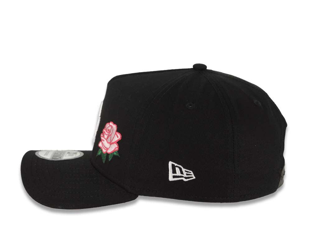 Los Angeles Dodgers New Era MLB 9FORTY 940 Adjustable A-Frame Cap Hat Black Crown/Visor White Logo With Rose 60th Anniversary Side Patch Pink UV