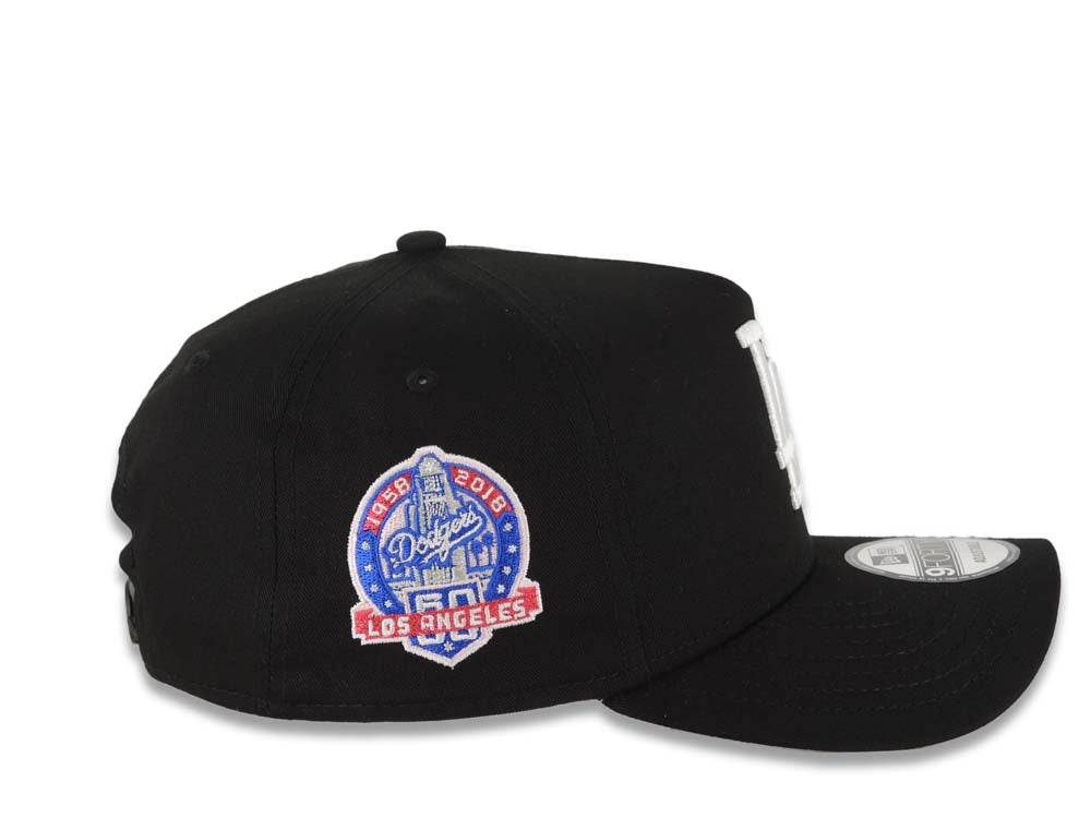 Los Angeles Dodgers New Era MLB 9FORTY 940 Adjustable A-Frame Cap Hat Black Crown/Visor White Logo With Rose 60th Anniversary Side Patch Pink UV