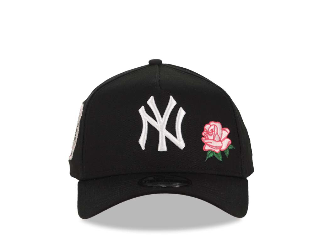 New York Yankees New Era MLB 9FORTY 940 Adjustable A-Frame Cap Hat Black Crown/Visor White Logo With Rose 2000 Subway Series Side Patch Pink UV