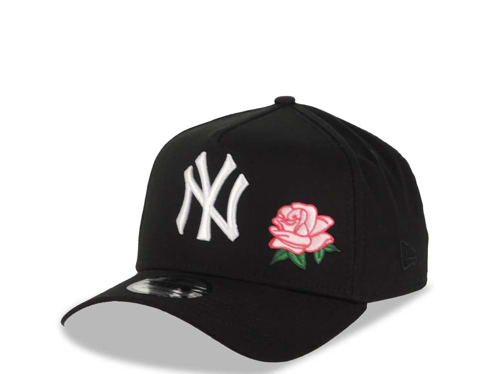 New York Yankees New Era MLB 9FORTY 940 Adjustable A-Frame Cap Hat Black Crown/Visor White Logo With Rose 2000 Subway Series Side Patch Pink UV