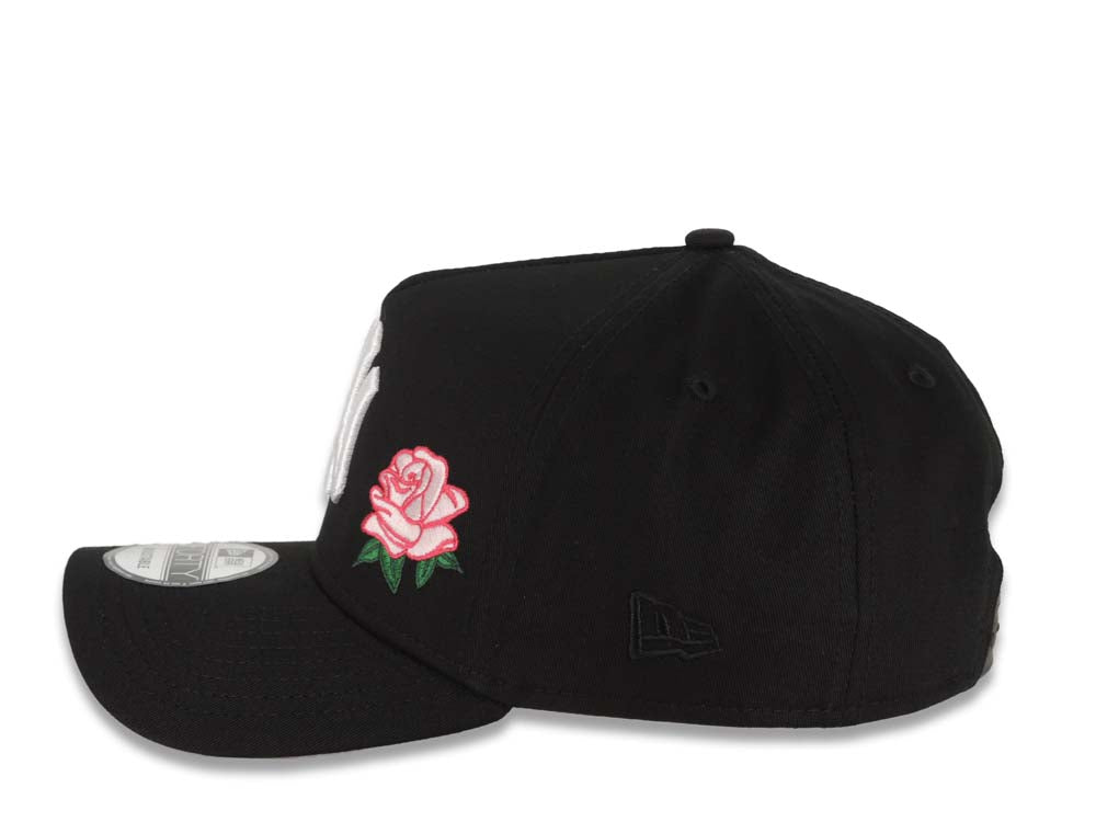 New York Yankees New Era MLB 9FORTY 940 Adjustable A-Frame Cap Hat Black Crown/Visor White Logo With Rose 2000 Subway Series Side Patch Pink UV