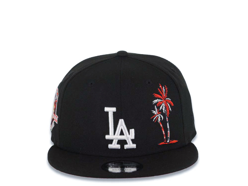 Los Angeles Dodgers New Era MLB 9FIFTY 950 Snapback Cap Hat Black Crown/Visor White Logo With Palm Tree 50th Anniversary Side Patch Red UV