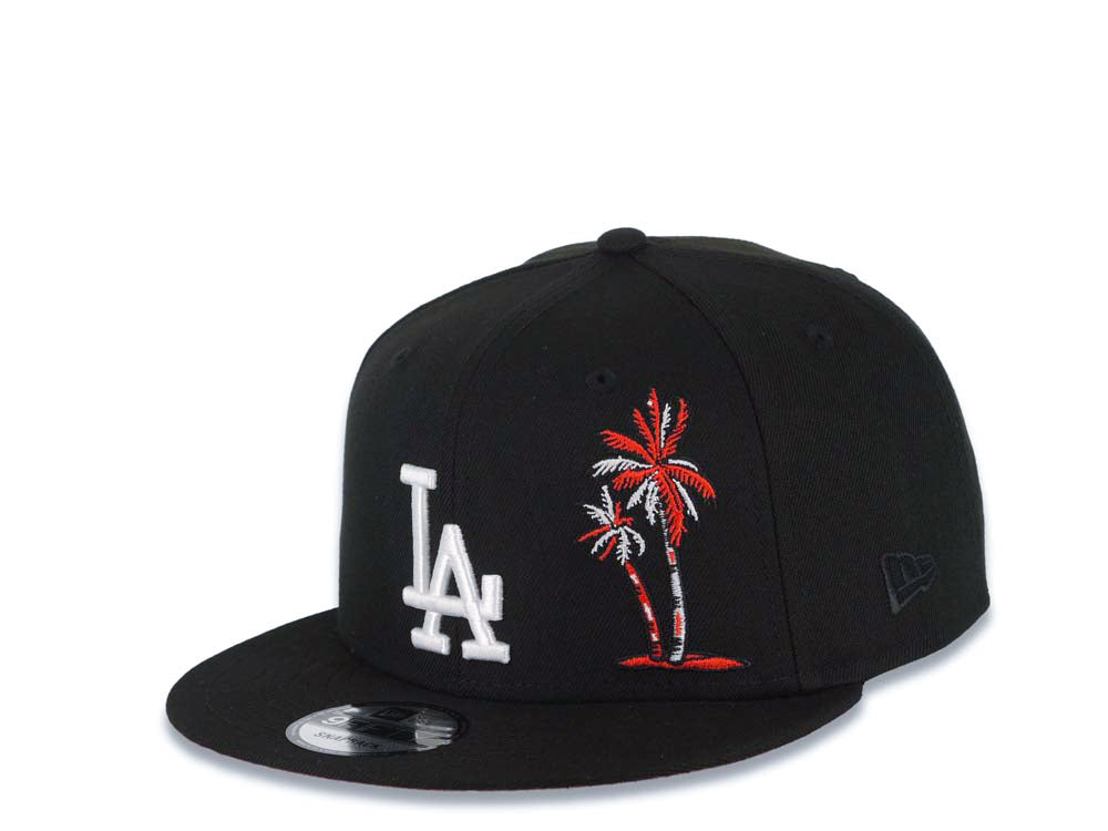 Los Angeles Dodgers New Era MLB 9FIFTY 950 Snapback Cap Hat Black Crown/Visor White Logo With Palm Tree 50th Anniversary Side Patch Red UV