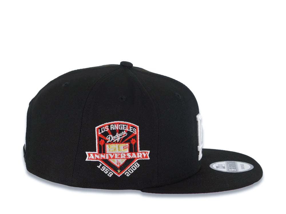 Los Angeles Dodgers New Era MLB 9FIFTY 950 Snapback Cap Hat Black Crown/Visor White Logo With Palm Tree 50th Anniversary Side Patch Red UV