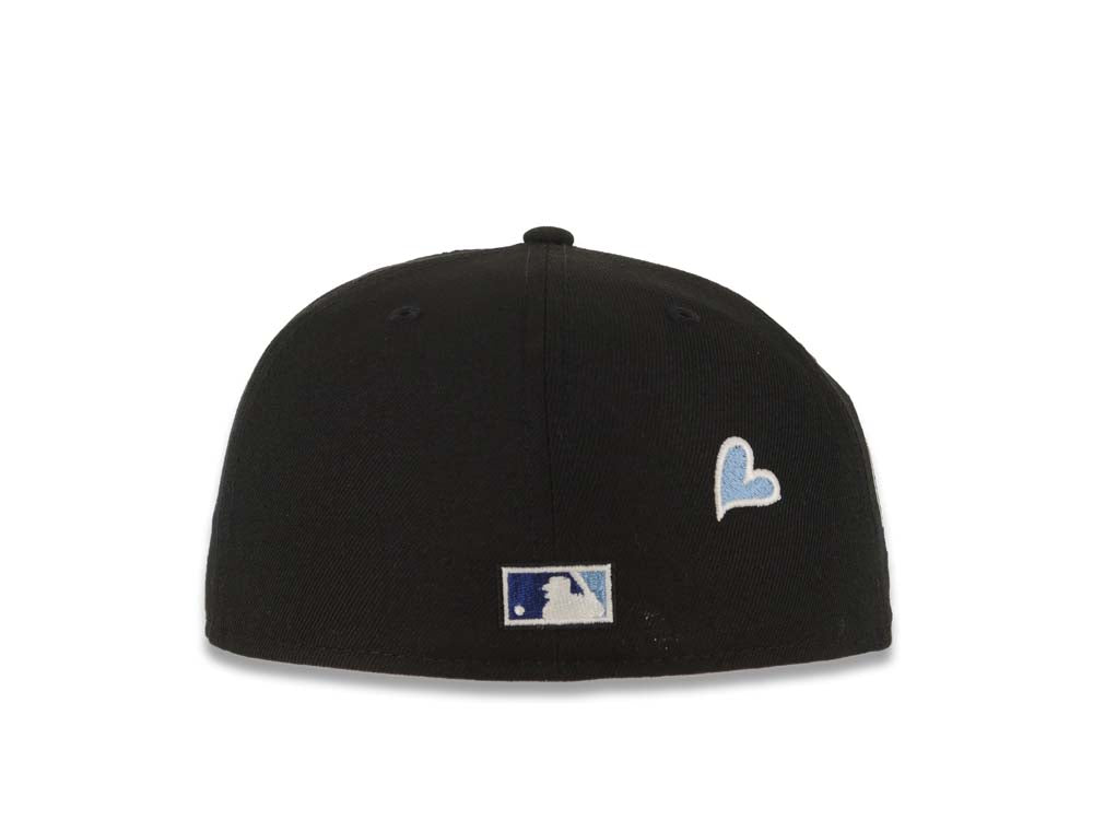 San Diego Padres New Era MLB 59FIFTY 5950 Fitted Cap Hat Black Crown/Visor White Logo With Rose 40th Anniversary Side Patch Sky Blue UV