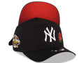 New York Yankees New Era MLB 9FORTY 940 Adjustable A-Frame Cap Hat Black Crown/Visor White Logo With Rose 2001 World Series Side Patch Red UV