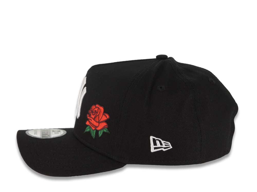 New York Yankees New Era MLB 9FORTY 940 Adjustable A-Frame Cap Hat Black Crown/Visor White Logo With Rose 2001 World Series Side Patch Red UV