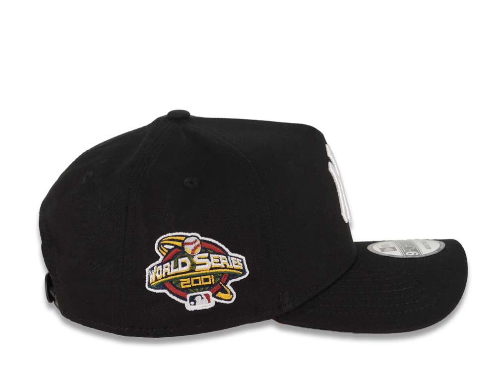 New York Yankees New Era MLB 9FORTY 940 Adjustable A-Frame Cap Hat Black Crown/Visor White Logo With Rose 2001 World Series Side Patch Red UV