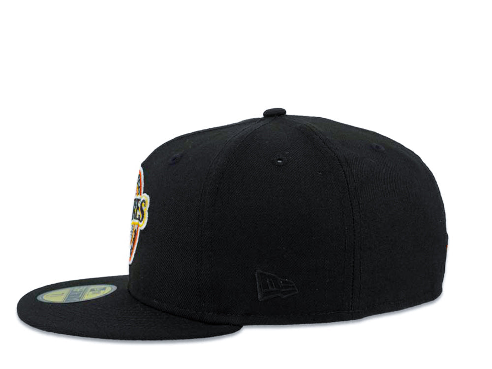 (Youth) San Diego Padres New Era MLB 59FIFTY 5950 Kid Fitted Cap Hat Black Crown/Visor Brown/Yellow Baseball Club Logo 1992 All-Star Game Side Patch