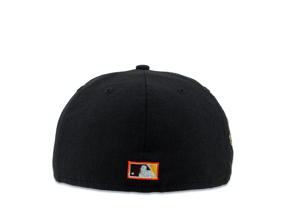 (Youth) San Diego Padres New Era MLB 59FIFTY 5950 Kid Fitted Cap Hat Black Crown/Visor Brown/Yellow Baseball Club Logo 1992 All-Star Game Side Patch