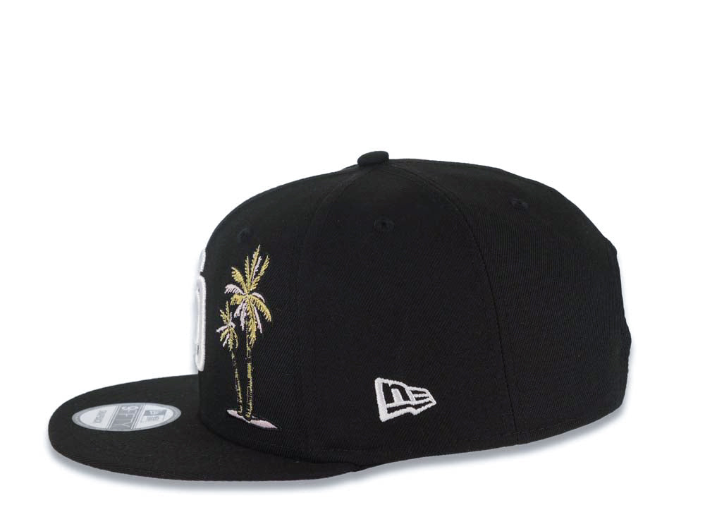 San Diego Padres New Era MLB 9FIFTY 950 Snapback Cap Hat Black Crown/Visor White Logo With Palm Tree 40th Anniversary Side Patch Pink UV