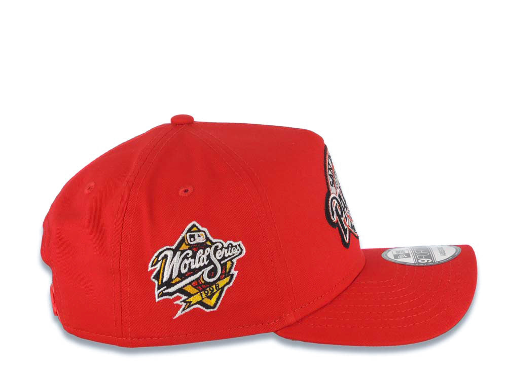 San Diego Padres New Era MLB 9FORTY 940 Adjustable A-Frame Cap Hat Red Crown/Visor Black/Metallic Red Baseball Club Logo 1998 World Series Side Patch Cream UV
