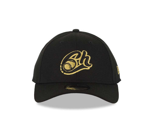 Charros de Jalisco New Era LMP 9FORTY 940 Adjustable Cap Hat Black Crown/Visor Black/Metallic Gold Logo Gray UV