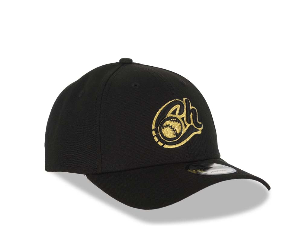 Charros de Jalisco New Era LMP 9FORTY 940 Adjustable Cap Hat Black Crown/Visor Black/Metallic Gold Logo Gray UV