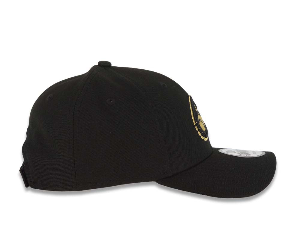 Charros de Jalisco New Era LMP 9FORTY 940 Adjustable Cap Hat Black Crown/Visor Black/Metallic Gold Logo Gray UV