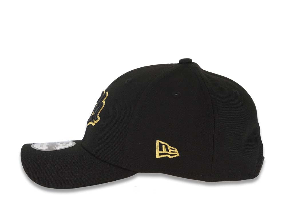 Charros de Jalisco New Era LMP 9FORTY 940 Adjustable Cap Hat Black Crown/Visor Black/Metallic Gold Logo Gray UV