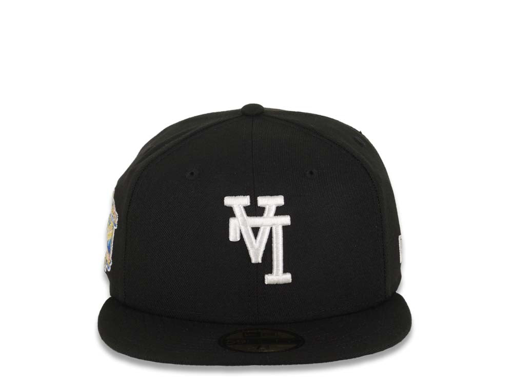 Los Angeles Dodgers New Era MLB 59FIFTY 5950 Fitted Cap Hat Black Crown/Visor White Upside Down Logo 40th Anniversary Side Patch Green UV