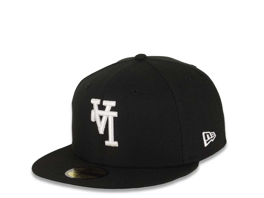 Los Angeles Dodgers New Era MLB 59FIFTY 5950 Fitted Cap Hat Black Crown/Visor White Upside Down Logo 40th Anniversary Side Patch Green UV