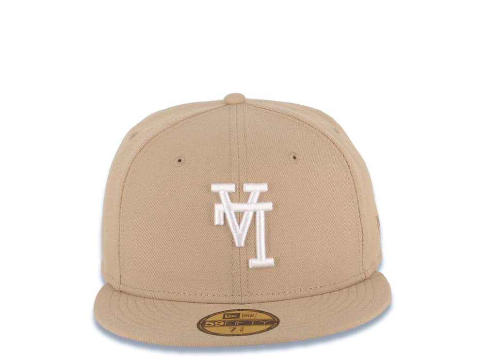 Los Angeles Dodgers New Era MLB 59FIFTY 5950 Fitted Cap Hat Khaki Crown/Visor White Upside Down Logo Gray UV