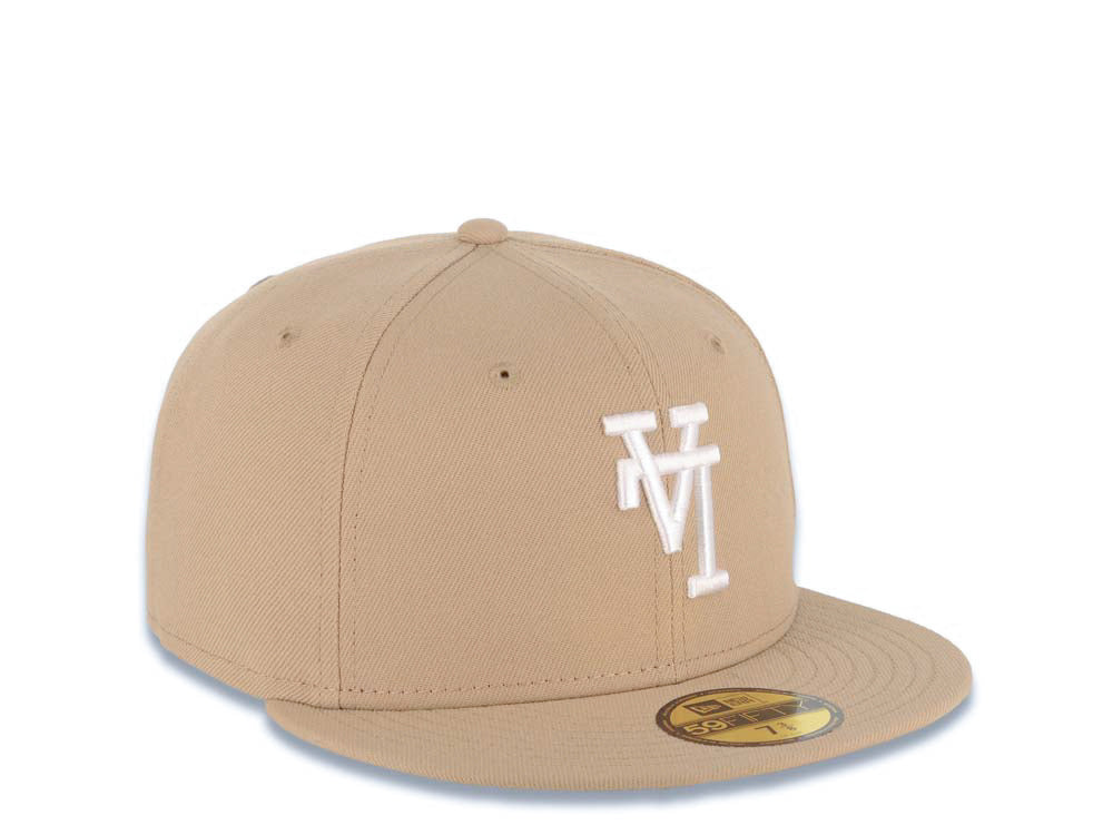 Los Angeles Dodgers New Era MLB 59FIFTY 5950 Fitted Cap Hat Khaki Crown/Visor White Upside Down Logo Gray UV