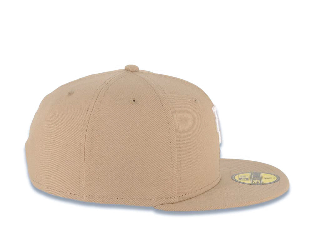Los Angeles Dodgers New Era MLB 59FIFTY 5950 Fitted Cap Hat Khaki Crown/Visor White Upside Down Logo Gray UV