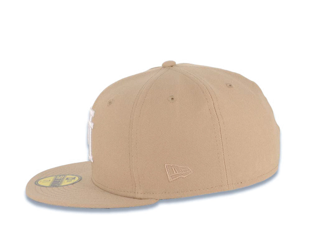 Los Angeles Dodgers New Era MLB 59FIFTY 5950 Fitted Cap Hat Khaki Crown/Visor White Upside Down Logo Gray UV