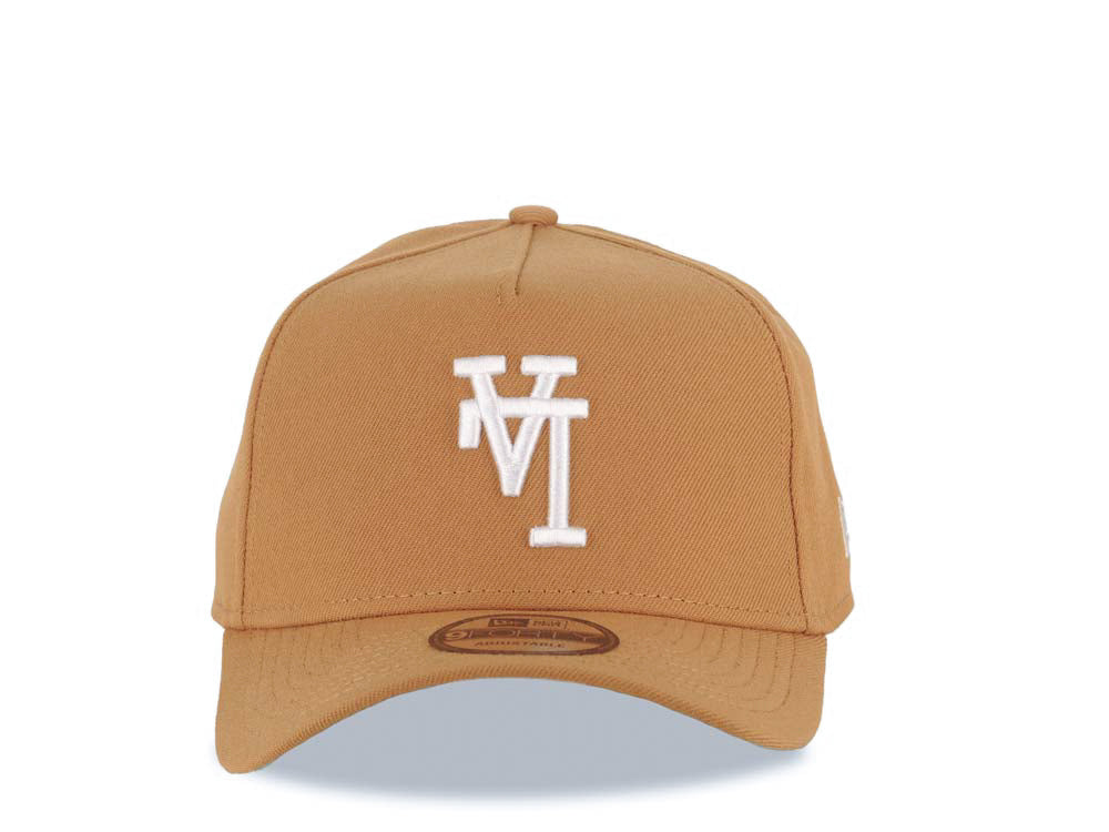 Los Angeles Dodgers New Era MLB 9FORTY 940 Adjustable A-Frame Hat Light Brown Crown/Visor White Upside Down Logo Gray UV