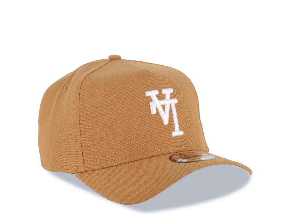 Los Angeles Dodgers New Era MLB 9FORTY 940 Adjustable A-Frame Hat Light Brown Crown/Visor White Upside Down Logo Gray UV