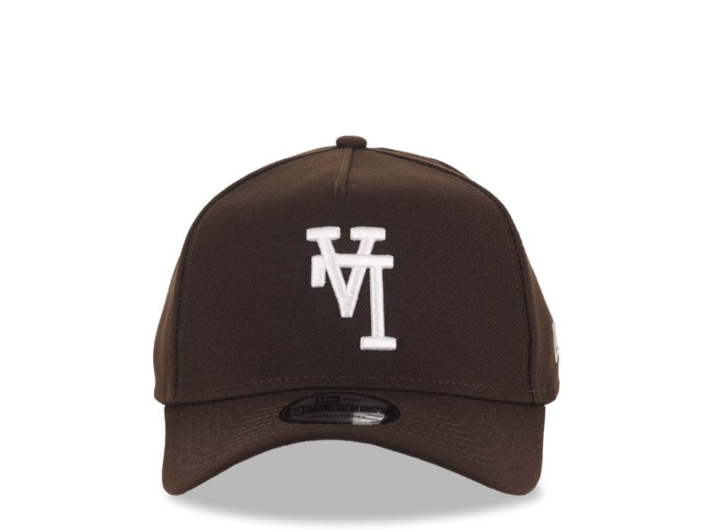 Los Angeles Dodgers New Era MLB 9FORTY 940 Adjustable A-Frame Cap Hat Dark Brown Crown/Visor White Upside Down Logo Gray UV