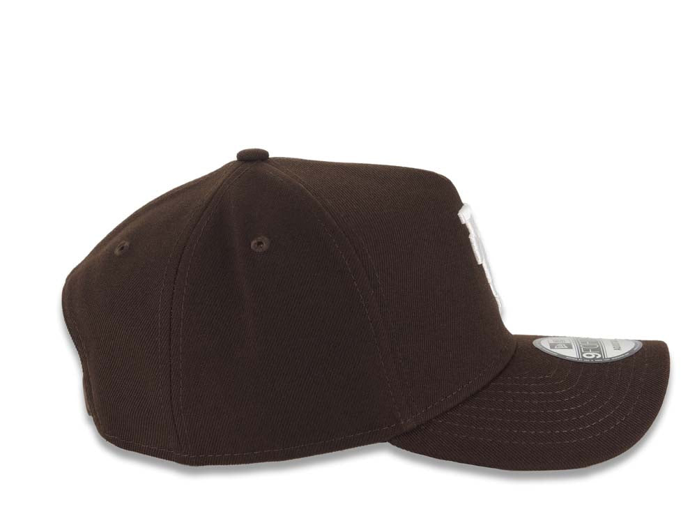 Los Angeles Dodgers New Era MLB 9FORTY 940 Adjustable A-Frame Cap Hat Dark Brown Crown/Visor White Upside Down Logo Gray UV
