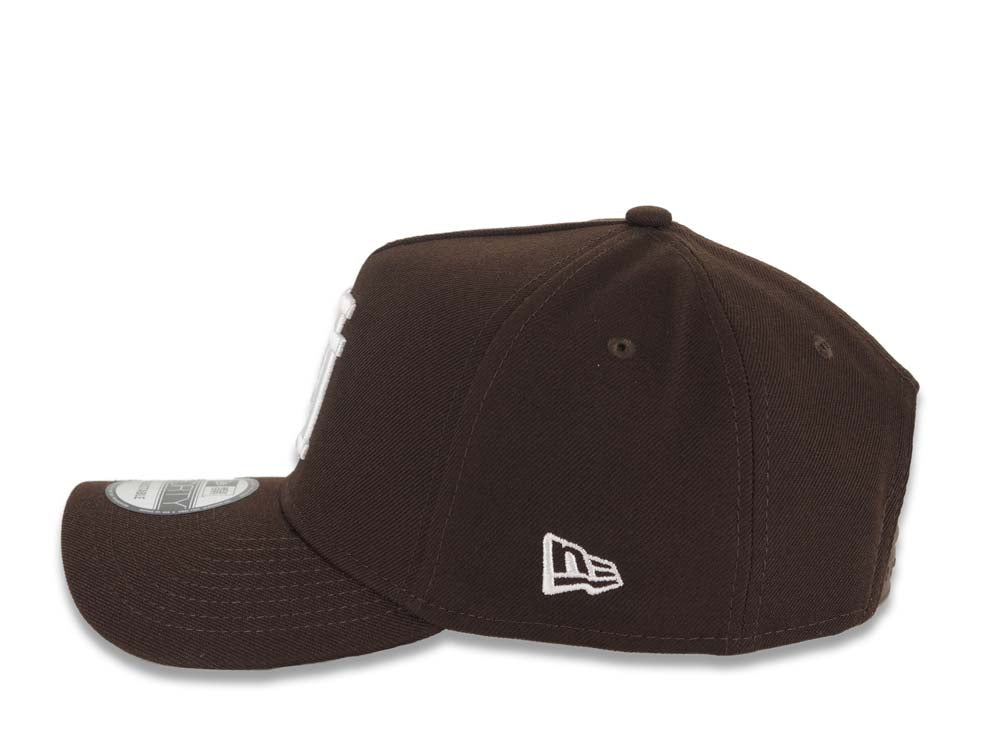 Los Angeles Dodgers New Era MLB 9FORTY 940 Adjustable A-Frame Cap Hat Dark Brown Crown/Visor White Upside Down Logo Gray UV