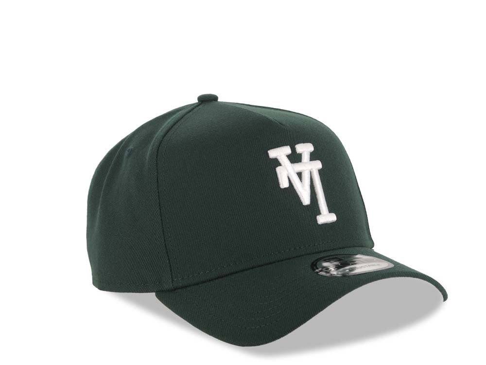 Los Angeles Dodgers New Era MLB 9FORTY 940 Adjustable A-Frame Cap Hat Dark Green Crown/Visor White Upside Down Logo Gray UV
