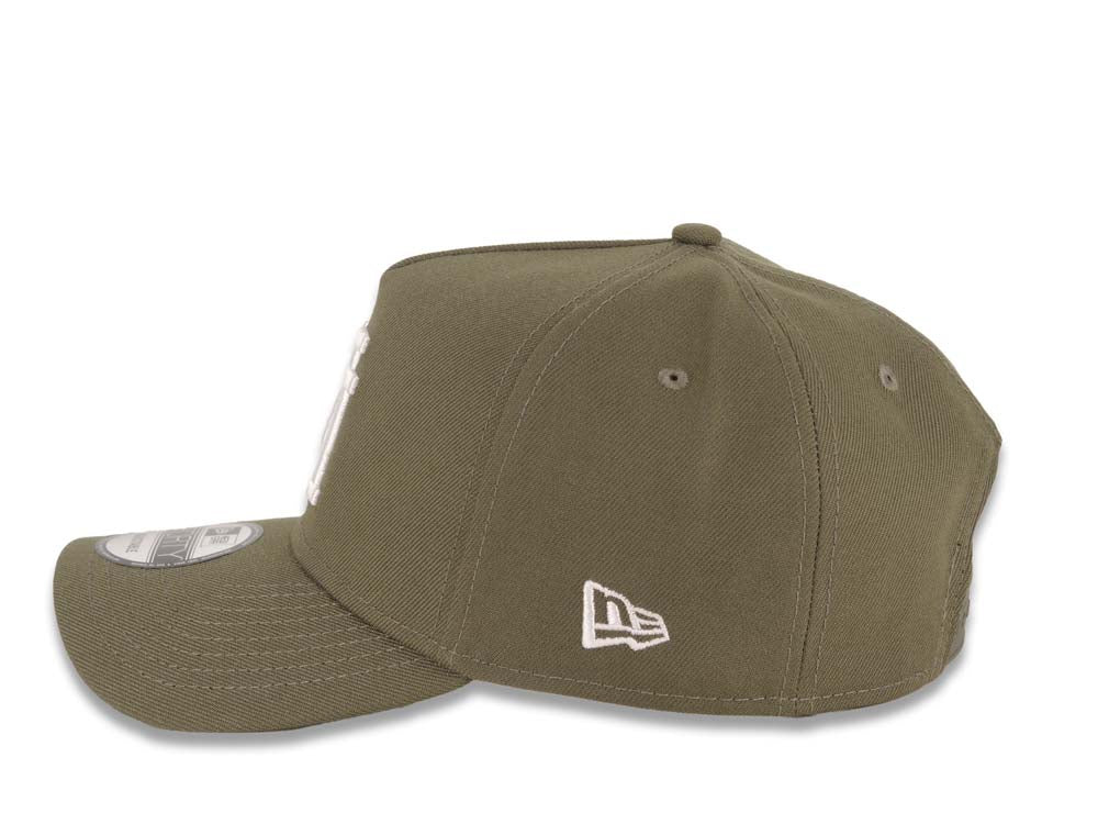 Los Angeles Dodgers New Era MLB 9FORTY 940 Adjustable A-Frame Cap Hat Olive Green Crown/Visor White Upside Down Logo Gray UV