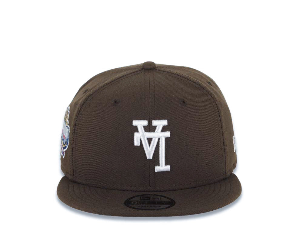 Los Angeles Dodgers New Era MLB 9FIFTY 950 Snapback Cap Hat Brown Crown/Visor White Upside Down Logo 40th Anniversary Side Patch Gray UV