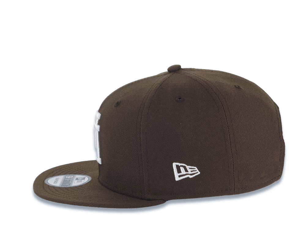 Los Angeles Dodgers New Era MLB 9FIFTY 950 Snapback Cap Hat Brown Crown/Visor White Upside Down Logo 40th Anniversary Side Patch Gray UV