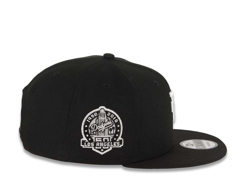 Los Angeles Dodgers New Era MLB 9FIFTY 950 Snapback Cap Hat Black Crown/Visor White Upside Down Logo 60th Anniversary Side Patch Gray UV