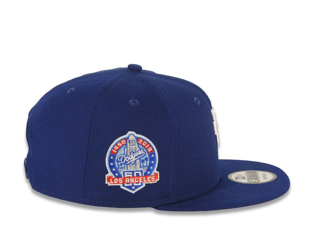 Los Angeles Dodgers New Era MLB 9FIFTY 950 Snapback Cap Hat Royal Blue Crown/Visor White Upside Down Logo 60th Anniversary Side Patch Gray UV