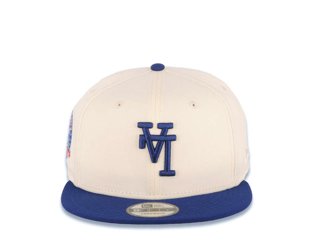 Los Angeles Dodgers New Era MLB 9FIFTY 950 Snapback Cap Hat Cream Crown/Visor Navy Upside Down Logo 60th Anniversary Side Patch Gray UV