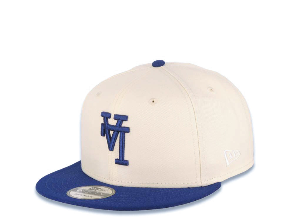 Los Angeles Dodgers New Era MLB 9FIFTY 950 Snapback Cap Hat Cream Crown/Visor Navy Upside Down Logo 60th Anniversary Side Patch Gray UV
