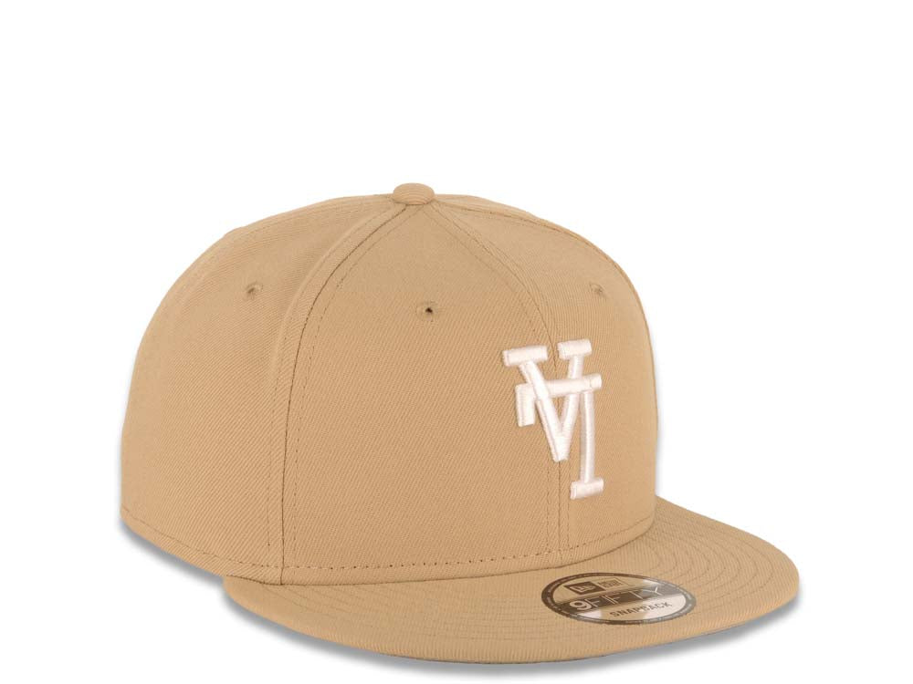 Los Angeles Dodgers New Era MLB 9FIFTY 950 Snapback Cap Hat Khaki Crown/Visor White Upside Down Logo Gray UV