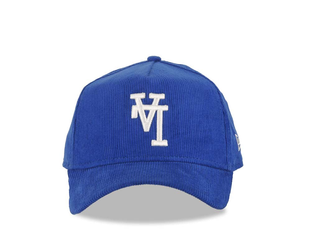 (Corduroy) Los Angeles Dodgers New Era MLB 9FORTY 940 Adjustable A-Frame Cap Hat Royal Blue Crown/Visor White Upside Down Logo