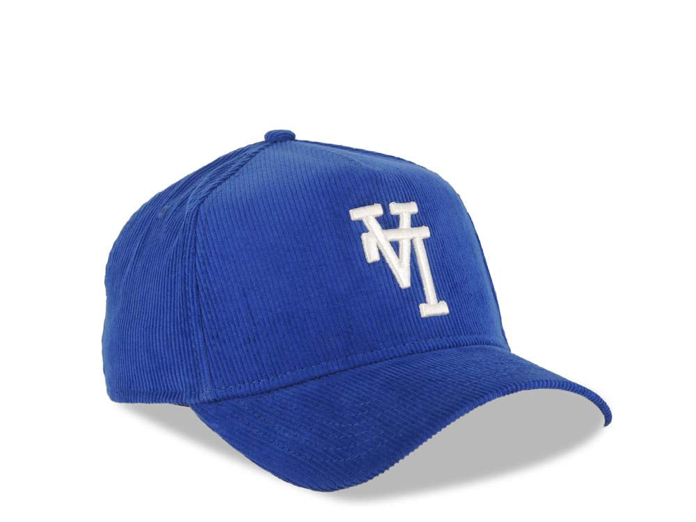 (Corduroy) Los Angeles Dodgers New Era MLB 9FORTY 940 Adjustable A-Frame Cap Hat Royal Blue Crown/Visor White Upside Down Logo