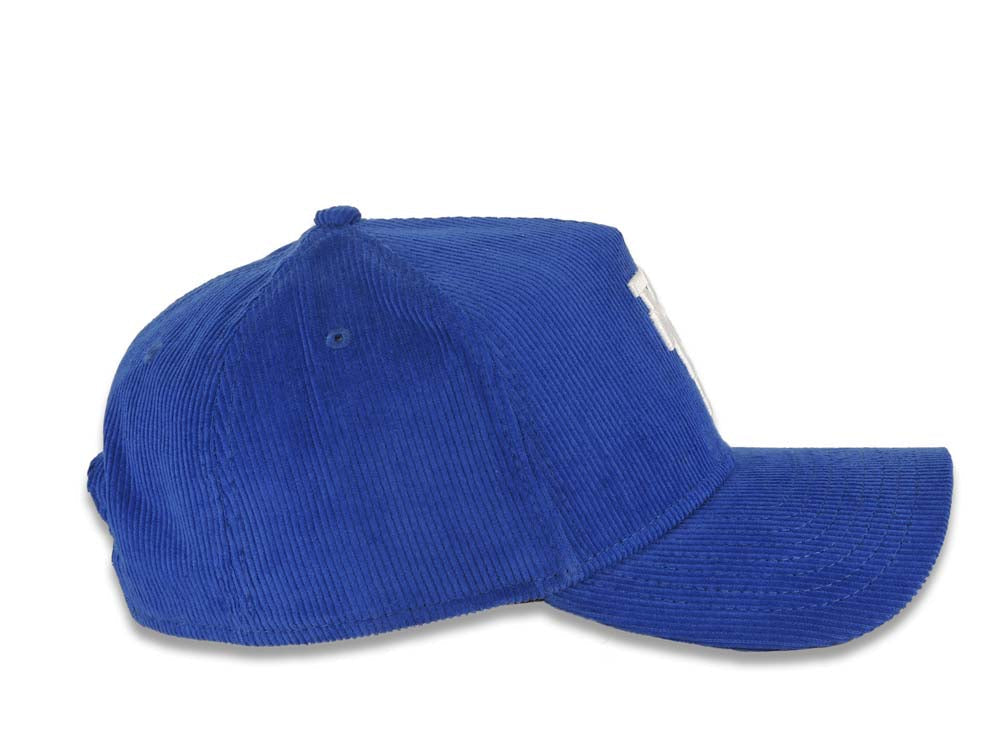 (Corduroy) Los Angeles Dodgers New Era MLB 9FORTY 940 Adjustable A-Frame Cap Hat Royal Blue Crown/Visor White Upside Down Logo