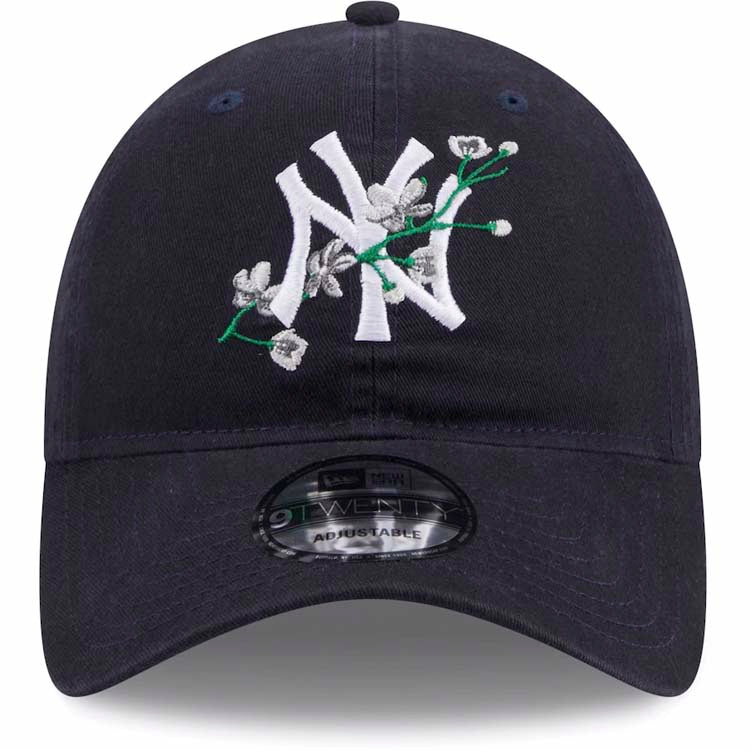 New York Yankees New Era MLB 9TWENTY 920 Adjustable Cap Hat Navy Blue Crown/Visor White Logo (Game Day Bloom Flower)