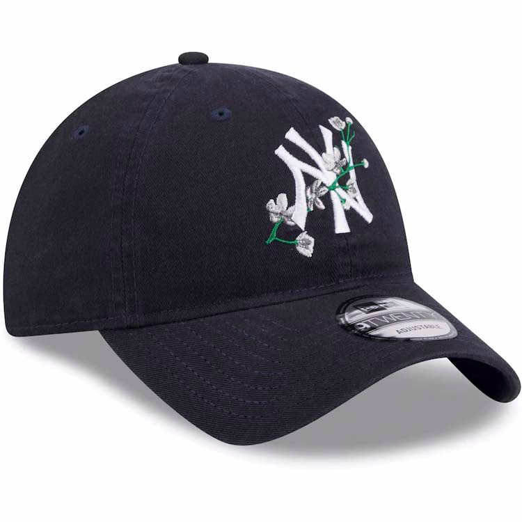 New York Yankees New Era MLB 9TWENTY 920 Adjustable Cap Hat Navy Blue Crown/Visor White Logo (Game Day Bloom Flower)