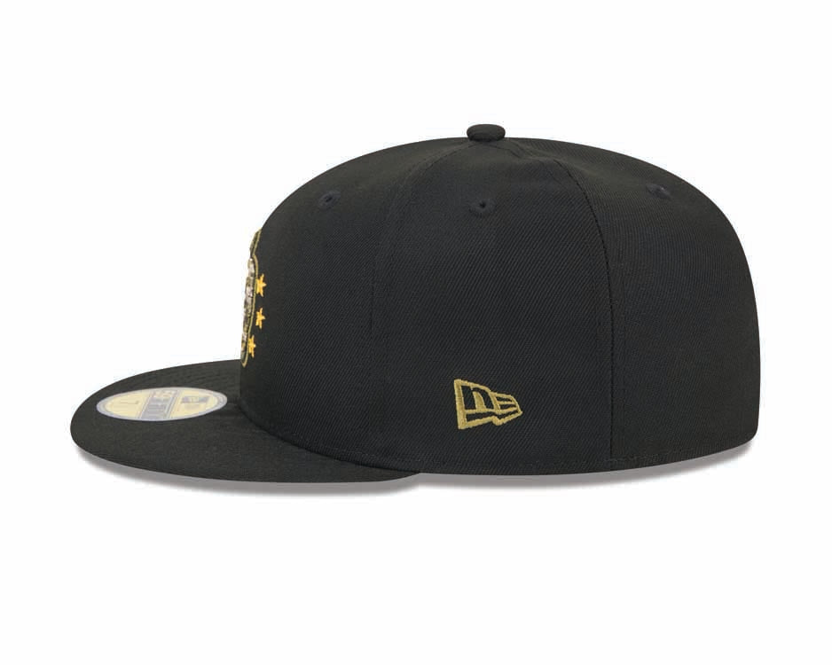 (Youth) San Diego Padres New Era MLB 59FIFTY 5950 Kid Fitted Cap Hat Black Crown/Visor Camo Logo Olive Green UV (2024 Armed Forces Day)
