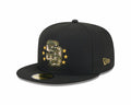 San Diego Padres New Era MLB 59FIFTY 5950 Fitted Cap Hat Black Crown/Visor Camo Logo Olive Green UV (2024 Armed Forces Day)