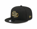 San Diego Padres New Era MLB 9FIFTY 950 Snapback Cap Hat Black Crown/Visor Camo Logo Camo Olive Green UV (2024 Armed Forces Day)