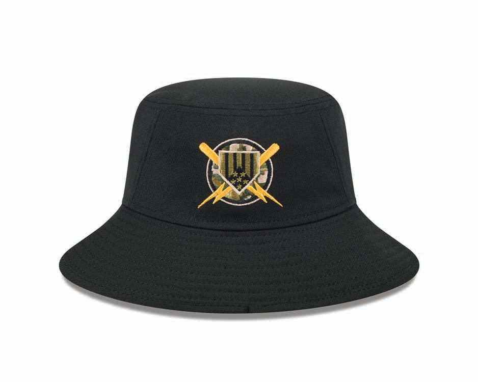 San Diego Padres New Era MLB Bucket Cap Hat Black Crown/Visor Camo Logo (2024 Armed Forces Day)