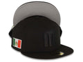 Mexico New Era WBC 59FIFTY 5950 Fitted Cap Hat Black Crown/Visor Black Logo Mexico Flag Side Patch Gray UV